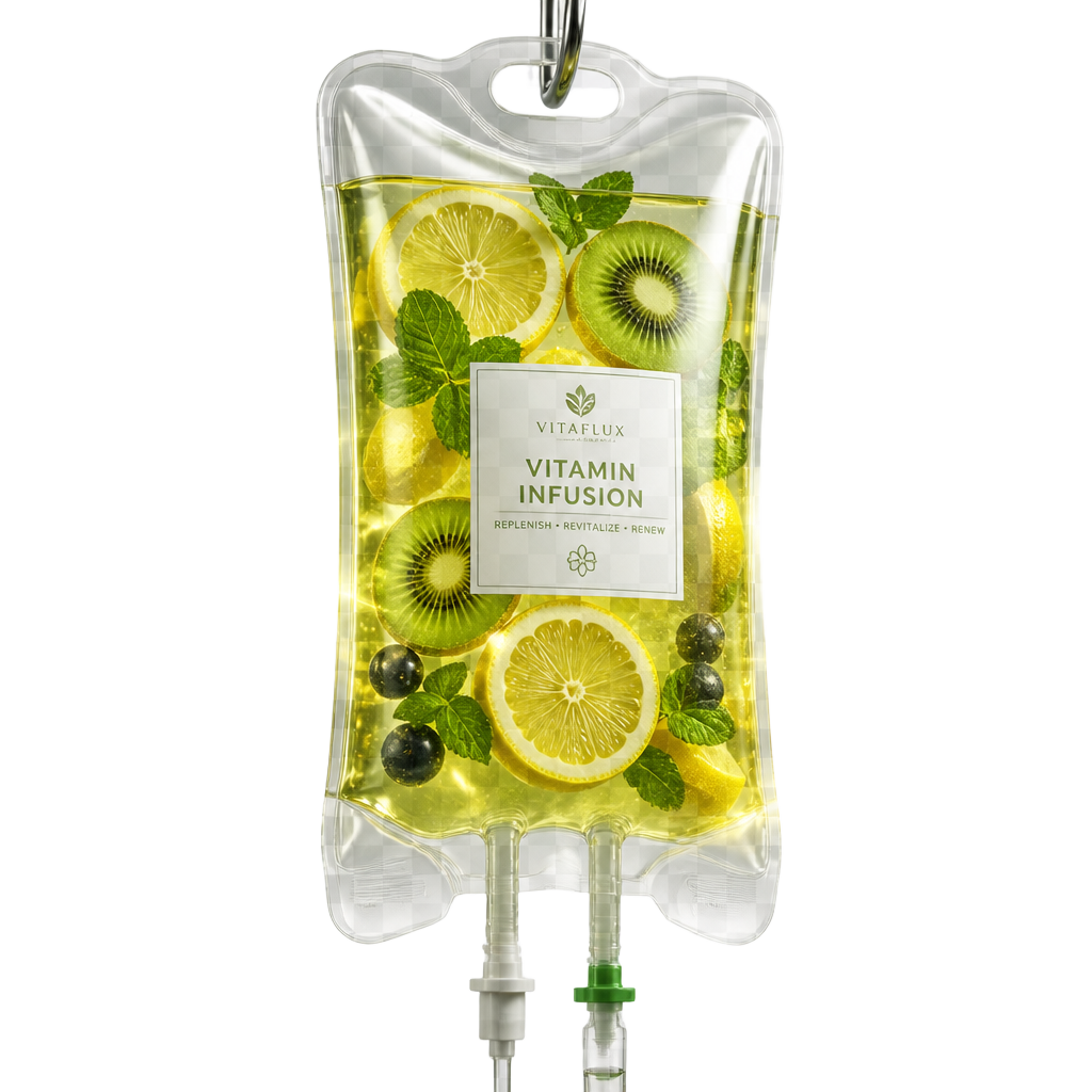 Elegant vitamin IV-påse med citron, kiwi och mynta